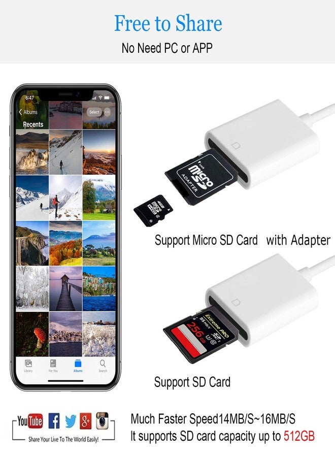 WORLDBOYU Lightning to SD Card Camera Reader Digital Camera SD Card Reader for Select iPhone, iPad and iPod Models (Support iOS 16 and Before), Trail Game Camera Viewer, No App Required (White) - Image 2