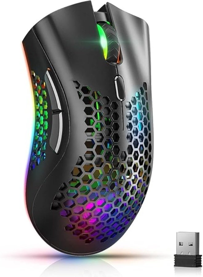 Lightweight Wireless Gaming Mouse with Honeycomb Design and RGB Lighting - Image 1