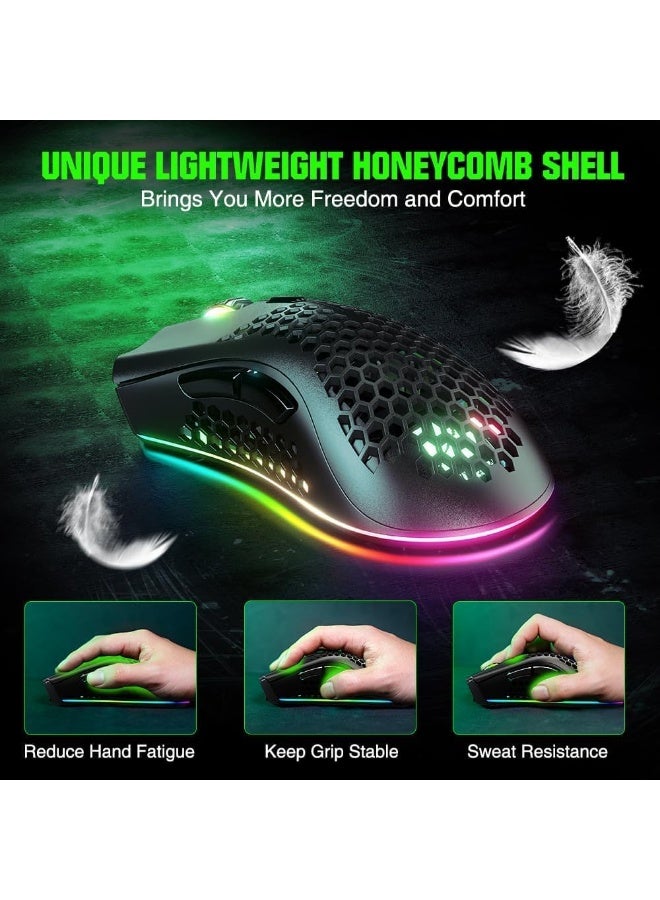 Lightweight Wireless Gaming Mouse with Honeycomb Design and RGB Lighting - Image 2