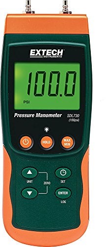 Extech SDL730 Differential Pressure Manometer and Datalogger - ±30 psi, ±2100 mbar, ±206.8 kPa, Type K/J Thermocouple Input, 99 Sets Manual Storage, 20M Point SD Card Logging, Backlit LCD Display - Image 1