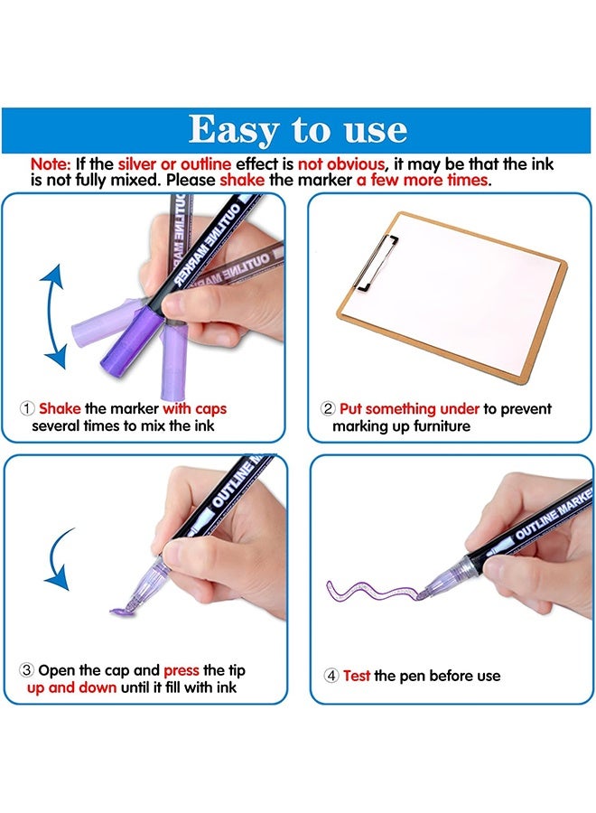 إم إكس إن 12 Pcs Highlighters Markers، Waterproof Double line glitter Metallic Markers، Drawing Crafts Art Supplies for Girls Teens (باللغة الإنجليزية) - Image 3