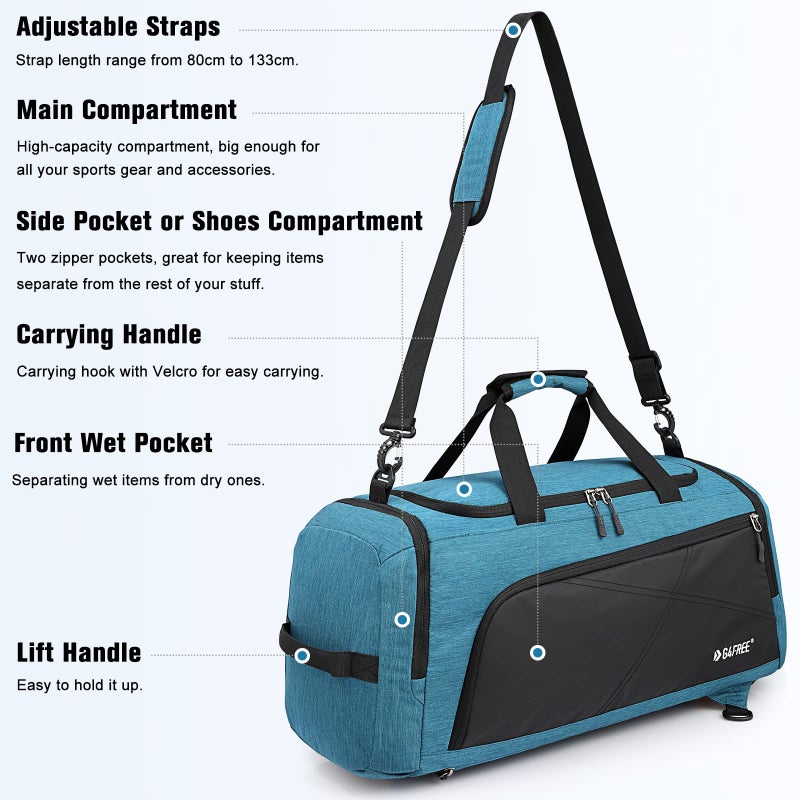 G4Free 45L/60L 3-Way Duffle Backpack Gym Bag with Wet Pocket & Shoes Compartment Sports Travel Weekender Overnight Duffel Bag - Image 3