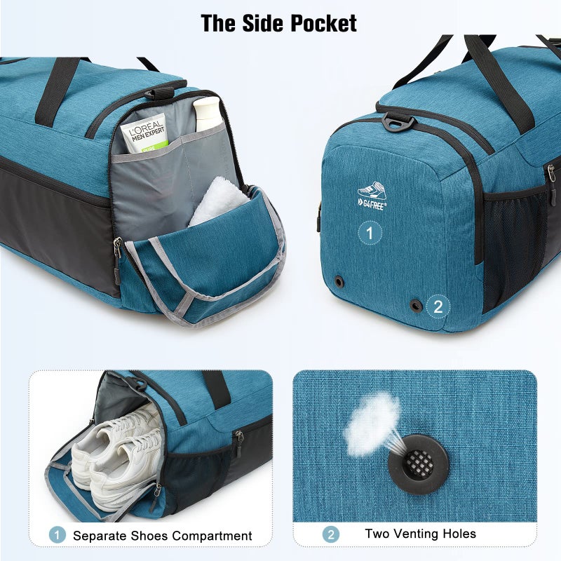 G4Free 45L/60L 3-Way Duffle Backpack Gym Bag with Wet Pocket & Shoes Compartment Sports Travel Weekender Overnight Duffel Bag - Image 4