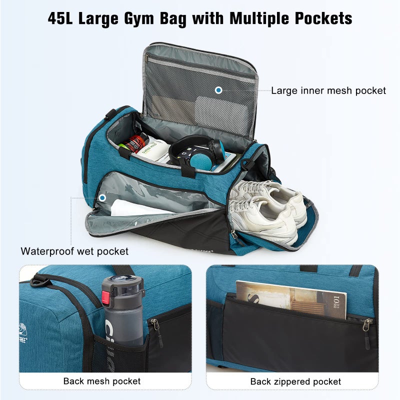 G4Free 45L/60L 3-Way Duffle Backpack Gym Bag with Wet Pocket & Shoes Compartment Sports Travel Weekender Overnight Duffel Bag - Image 5