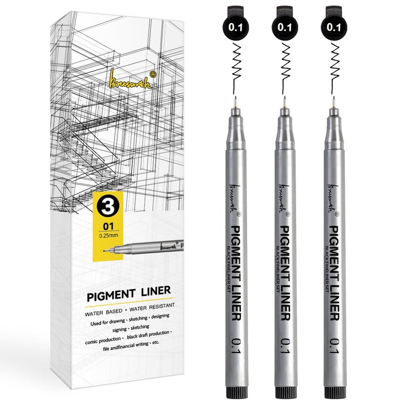 Brusarth Extra Fine Point Writing Pens: 3 Pack, 0.25mm, Black Micro-Pen Fineliner Waterproof Archival Ink Pens for Art Watercolor, Sketching, Anime, Manga, Design for Beginners & Artists - Image 1