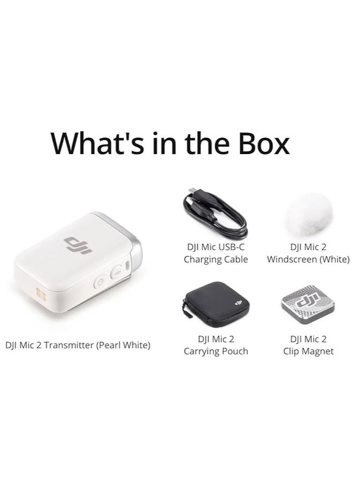 دي جي آي جهاز إرسال DJI Mic 2 (أبيض)، ميكروفون لاسلكي، خاصية إلغاء الضوضاء الذكية، تسجيل داخلي لمدة 14 ساعة، بطارية تدوم 6 ساعات، ملحق مغناطيسي، بلوتوث، إصدار الإمارات العربية المتحدة مع دعم الضمان الرسمي  - Image 2