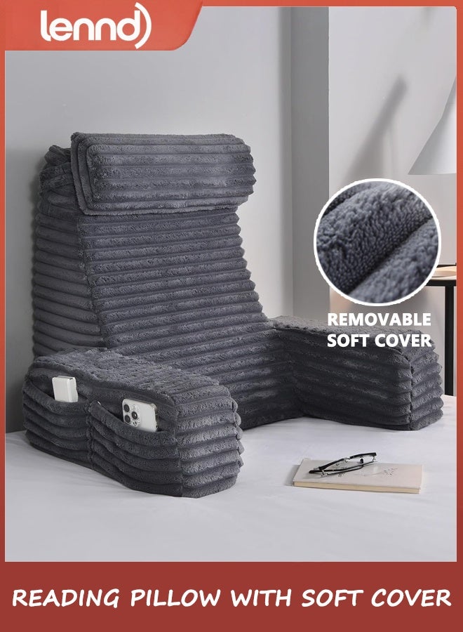 LENND Reading Pillow for Sitting in Bed Adult, XL Back Pillow for Bed Sitting up, Back Support Chair Pillow for Sitting up/Watching TV/Reading/Gaming/Resting/Post Surgery,Dark Grey - Image 1