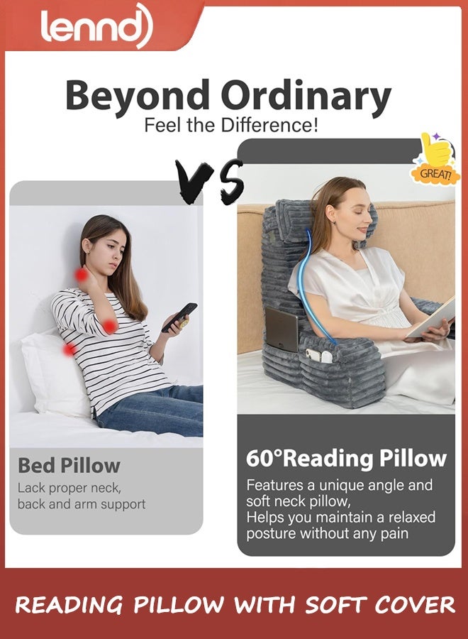 LENND Reading Pillow for Sitting in Bed Adult, XL Back Pillow for Bed Sitting up, Back Support Chair Pillow for Sitting up/Watching TV/Reading/Gaming/Resting/Post Surgery,Dark Grey - Image 3