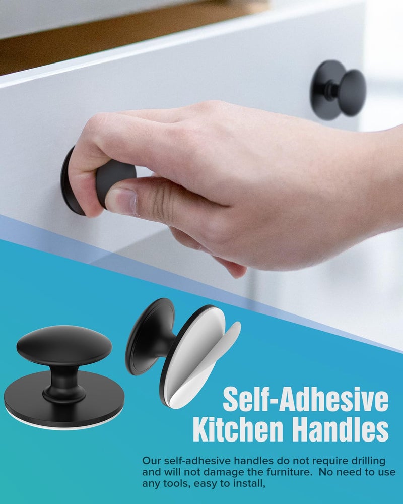 MeBantoo 5 Pack Black Self-Adhesive Cabinet Knobs, Self-Stick Hardware Kitchen Cabinet Handles, No-Punch Peel and Stick Drawer Knobs for Refrigerators, Dressers, Windows, Closets - Image 4