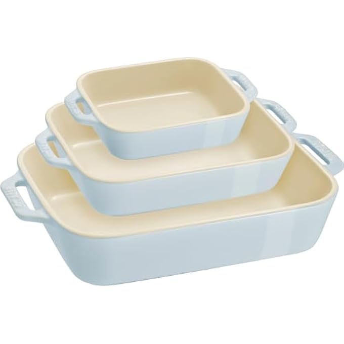 STAUB Ceramic Rectangular Baking Dish Set Of 3 Light Blue Stackable OvenToTable Nonstick Dishwasher Microwave  Freezer Safe - Image 1