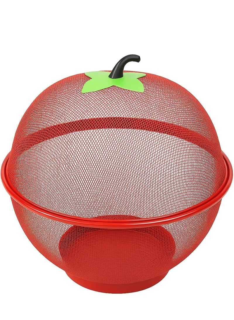 لافيش سلة تخزين فواكه كبيرة جدًا على شكل تفاحة مع غطاء شبكي، 25 سم، لون أحمر، حامل فواكه طازجة، يحمي من الذباب والحشرات غير المرغوب فيها. - Image 1