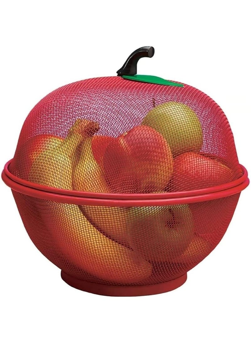 لافيش سلة تخزين فواكه كبيرة جدًا على شكل تفاحة مع غطاء شبكي، 25 سم، لون أحمر، حامل فواكه طازجة، يحمي من الذباب والحشرات غير المرغوب فيها. - Image 3