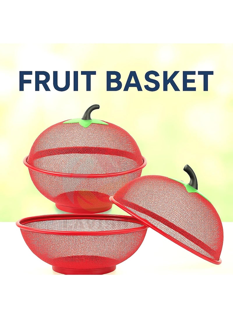 لافيش سلة تخزين فواكه كبيرة جدًا على شكل تفاحة مع غطاء شبكي، 25 سم، لون أحمر، حامل فواكه طازجة، يحمي من الذباب والحشرات غير المرغوب فيها. - Image 2