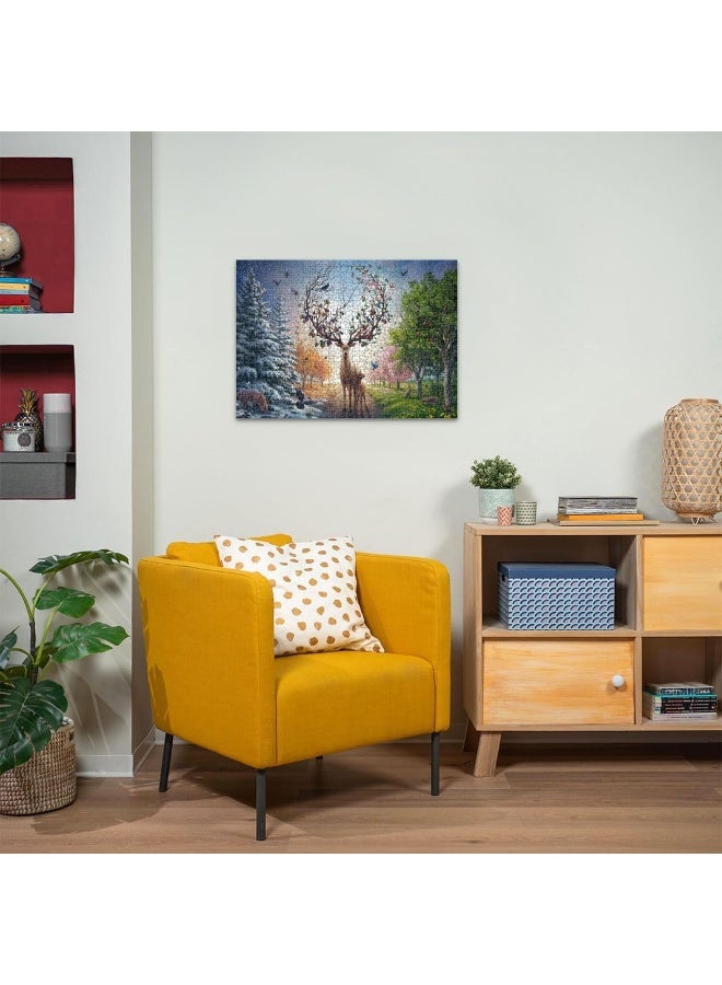 1000 قطعة بازل | لعبة بازل عالية الجودة بأسلوب رسم يدوي لموضوع الغزال السحري والفصول الأربعة، موضوع العطلات - ترفيه عائلي / هدية تذكارية للصداقة - Image 3