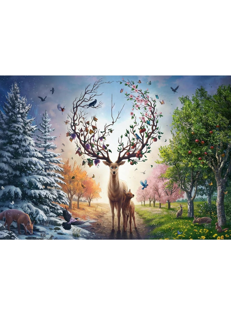 1000 قطعة بازل | لعبة بازل عالية الجودة بأسلوب رسم يدوي لموضوع الغزال السحري والفصول الأربعة، موضوع العطلات - ترفيه عائلي / هدية تذكارية للصداقة - Image 1