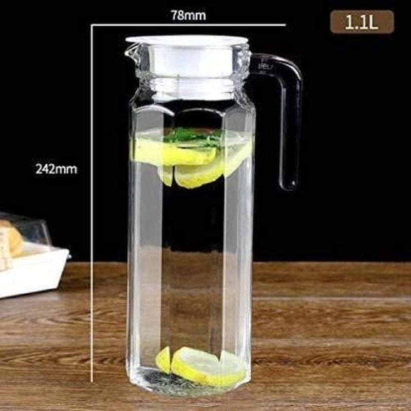 Goronics Goronics Glass Pitcher with Lid -(1.1 l) Glass Water Pitcher - Cold Water Carafe for Ice Tea, Lemonade, Coffee - Elegant and Modern - Practical Spout Pitchers for Drinks  - Image 3