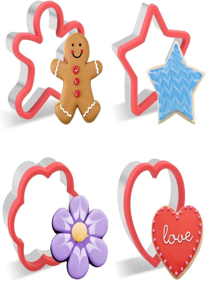 RIANZ Soft Grip Cookie Cutter Set of 4 - Ginger Bread Man, Heart, Star, and Flower Shapes - 3 Inch - Image 2