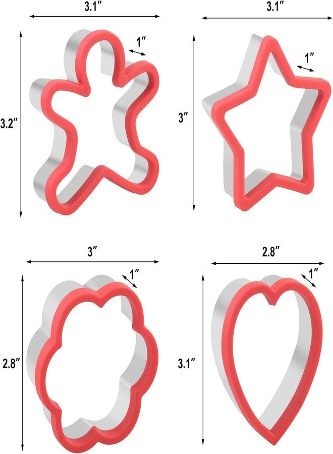 RIANZ Soft Grip Cookie Cutter Set of 4 - Ginger Bread Man, Heart, Star, and Flower Shapes - 3 Inch - Image 4