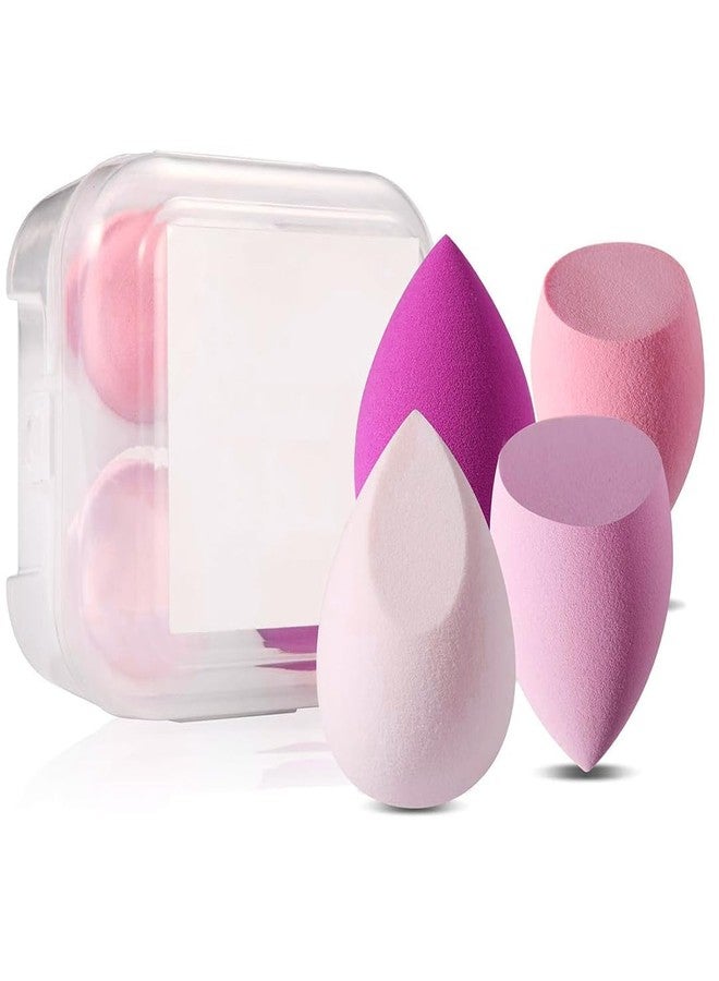 Fixily Makeup Beauty Blender Sponges 4 Pieces, Latex-Free, Teardrop Shape, Professional Cosmetic Applicators with Storage Case Water Drop Gourd Oblique Cut Powder Puff, Makeup Cleaning Puff, Dry & Wet Use - Image 1