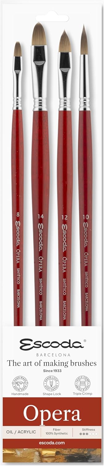 Escoda Opera Series Professional Artist Oil  Acrylic Brush Set Synthetic Takatsu Fiber 4 Piece Set - Image 1