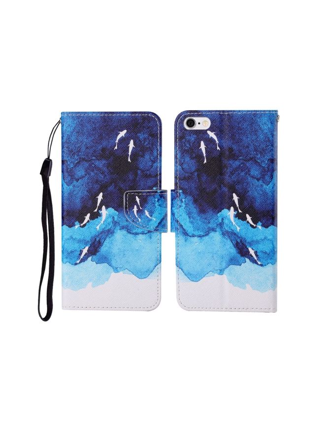 BGM Case Cover For iPhone 6 Plus Painted Pattern Horizontal Flip Leathe Case Watercolor Fish