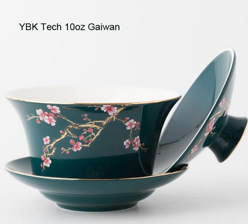 Eplze YBK Tech 10oz Large Gaiwan, Porcelain Kung Fu Tea Cup and Saucer with Lid, Chinese Traditional Gaiwan, Sancai Tea Bowl - Embossed Plum Patterns (Green) - Image 5