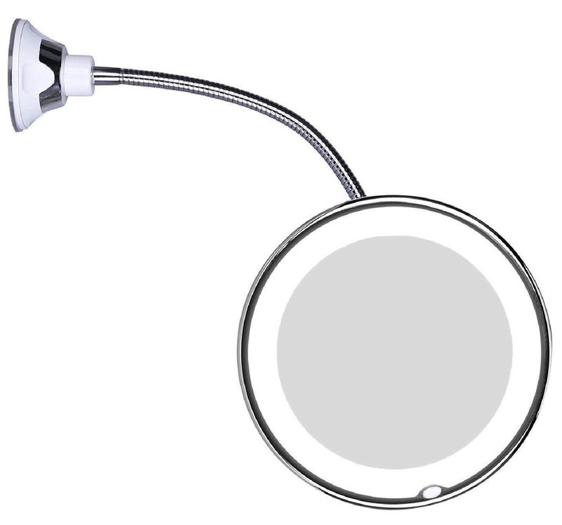 JiBen مرآة مكياج مضيئة LED مرنة بعمود مرن 10X مع كوب شفط بقفل طاقة ودوران 360 درجة، مرآة محمولة بدون سلك للسفر والمنزل - Image 1