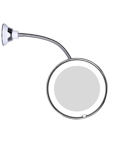 JiBen Flexible Gooseneck LED Lighted 10X Magnifying Makeup Mirror with Power Locking Suction Cup and 360 Degree Swivel, Portable Cordless Travel and Home Bathroom Vanity Mirror