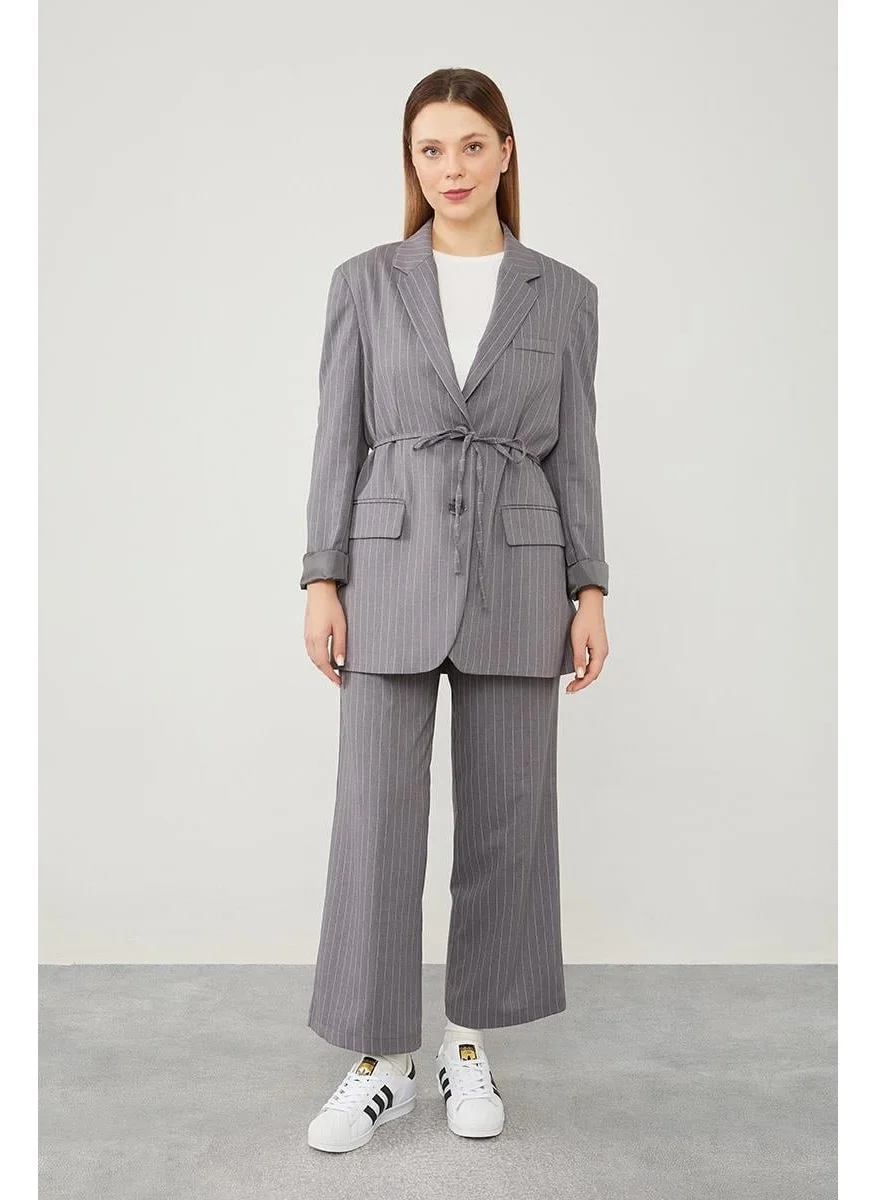 ليفيدور Anthracite Waist-Tied Striped Trouser Suit