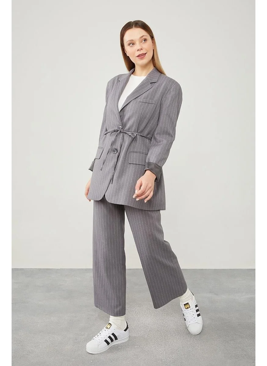 ليفيدور Anthracite Waist-Tied Striped Trouser Suit