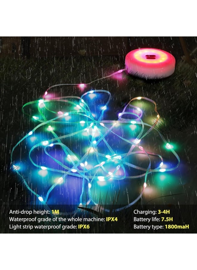 camping light string with colorful lights, durable and waterproof, USB charging, portable camping lighting for backyard and hiking, app control, 7 meters