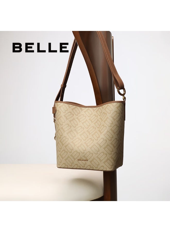 Belle [new Year Gift] Women's Handbag, Fall 2025 New Vintage Seagull Monogram Crossbody Bucket Bag X2022cx5, Apricot Color - Image 2