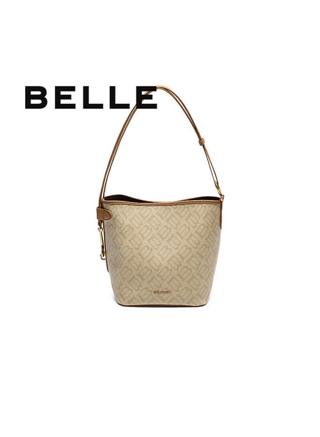 Belle [new Year Gift] Women's Handbag, Fall 2025 New Vintage Seagull Monogram Crossbody Bucket Bag X2022cx5, Apricot Color - Image 1