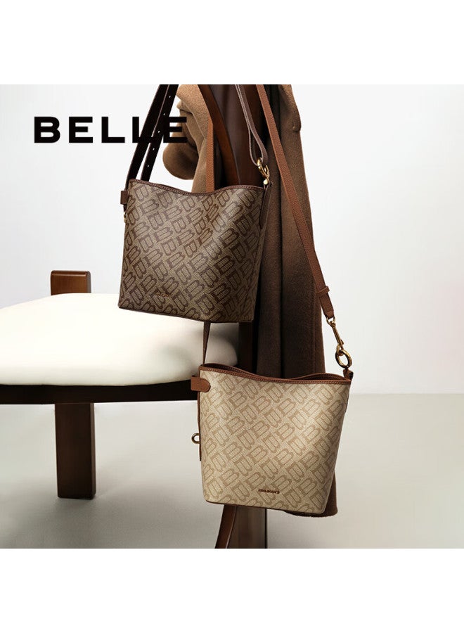 Belle [new Year Gift] Women's Handbag, Fall 2025 New Vintage Seagull Monogram Crossbody Bucket Bag X2022cx5, Apricot Color - Image 3