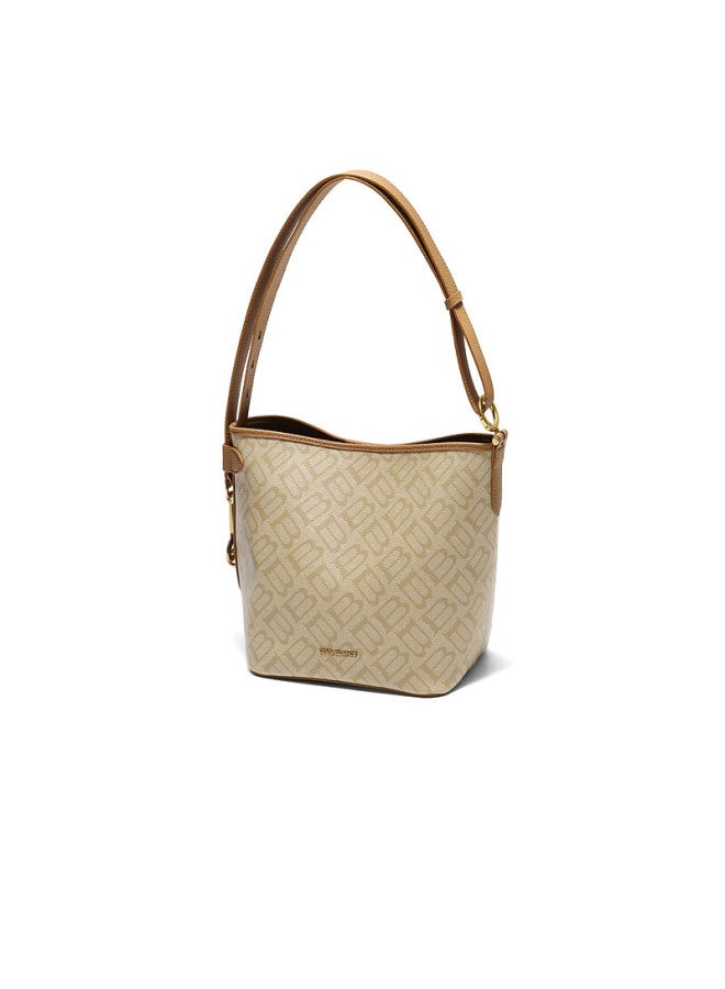 Belle [new Year Gift] Women's Handbag, Fall 2025 New Vintage Seagull Monogram Crossbody Bucket Bag X2022cx5, Apricot Color - Image 4