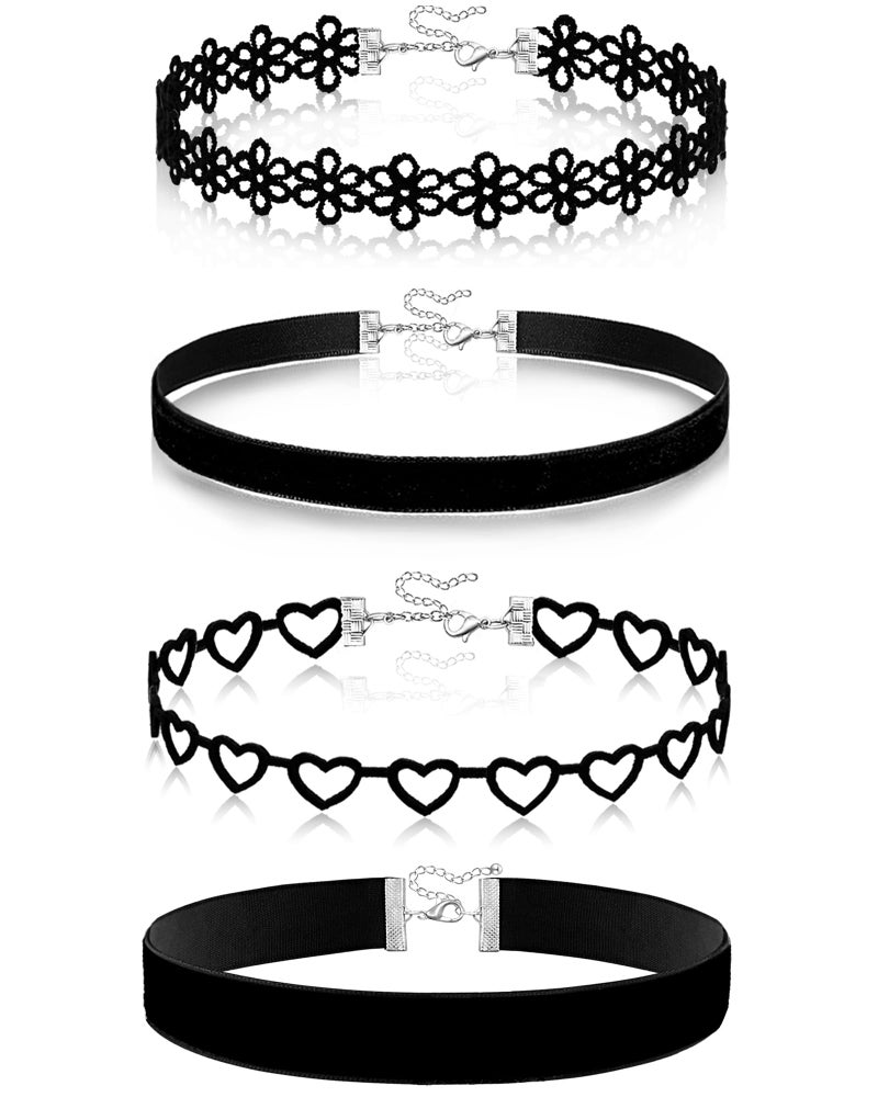 nylry 4pcs Black Choker Necklace for Women Black Velvet Choker Set Black Choker Necklaces Classic Chokers for Women Adjustable Gothic Collar Necklace for Party Cosplay Choker Jewelry-4 - Image 1