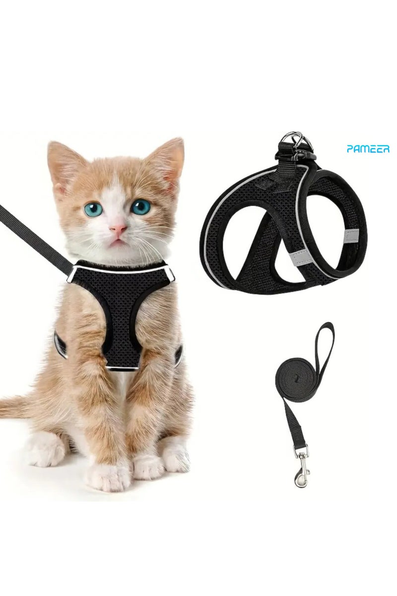 PAMEER Harness and Leash Set For Dogs And Cats, Adjustable Puppy Cat Vest Harness with Soft Mesh, Reflective Soft Mesh Escape-Proof Cat Harness & Leash Set: For Safe Outdoor Walks With Your Kitten, Chest Size: 32 - 36 cm - Image 1