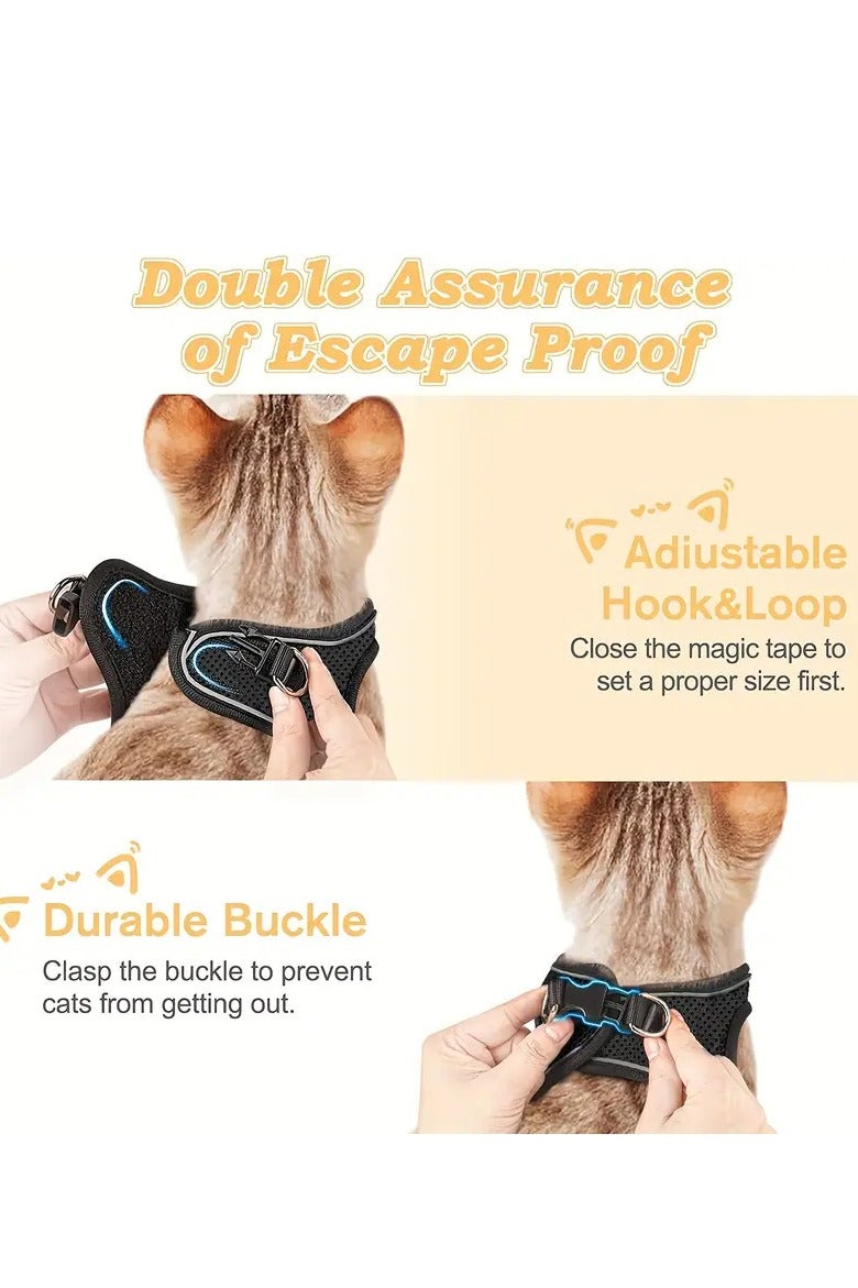 PAMEER Harness and Leash Set For Dogs And Cats, Adjustable Puppy Cat Vest Harness with Soft Mesh, Reflective Soft Mesh Escape-Proof Cat Harness & Leash Set: For Safe Outdoor Walks With Your Kitten, Chest Size: 32 - 36 cm - Image 2
