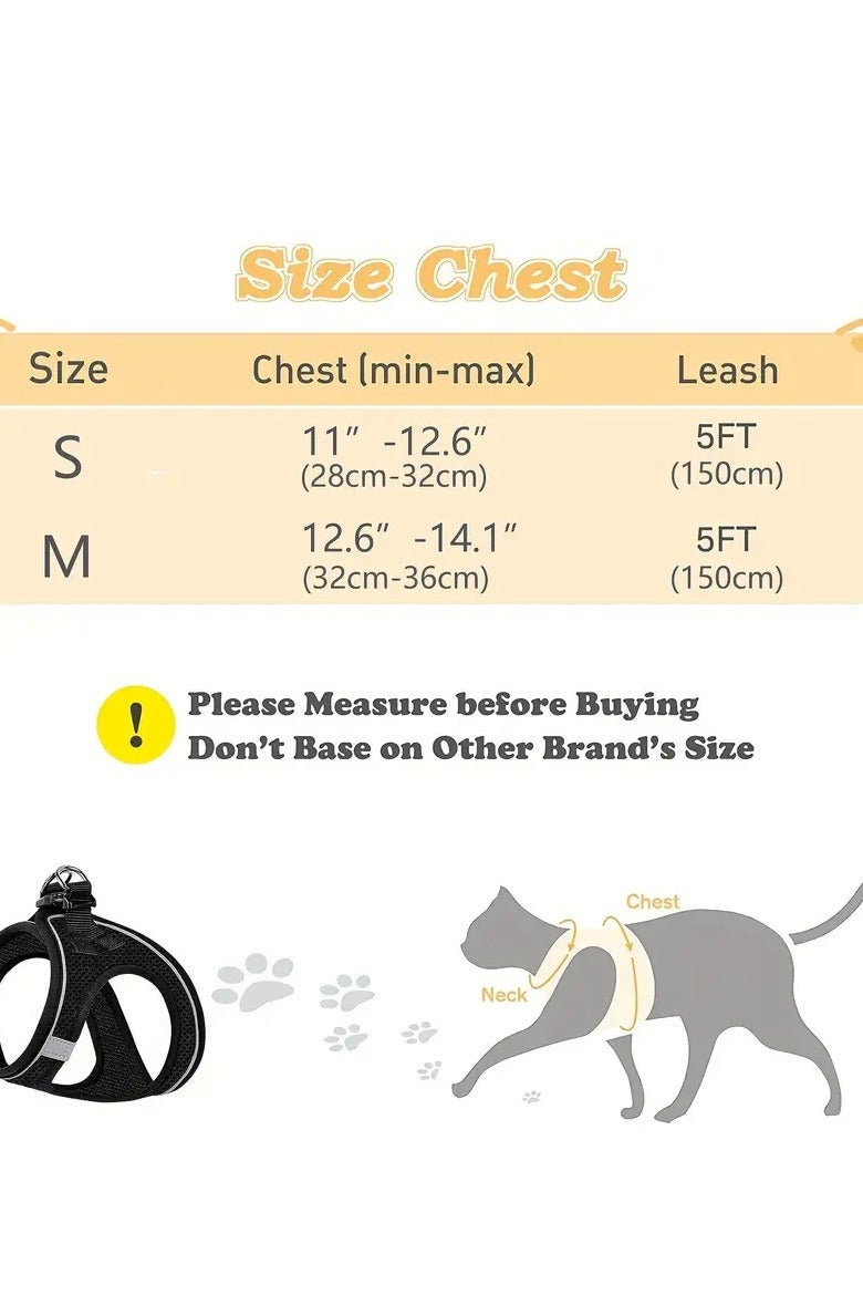 PAMEER Harness and Leash Set For Dogs And Cats, Adjustable Puppy Cat Vest Harness with Soft Mesh, Reflective Soft Mesh Escape-Proof Cat Harness & Leash Set: For Safe Outdoor Walks With Your Kitten, Chest Size: 32 - 36 cm - Image 3