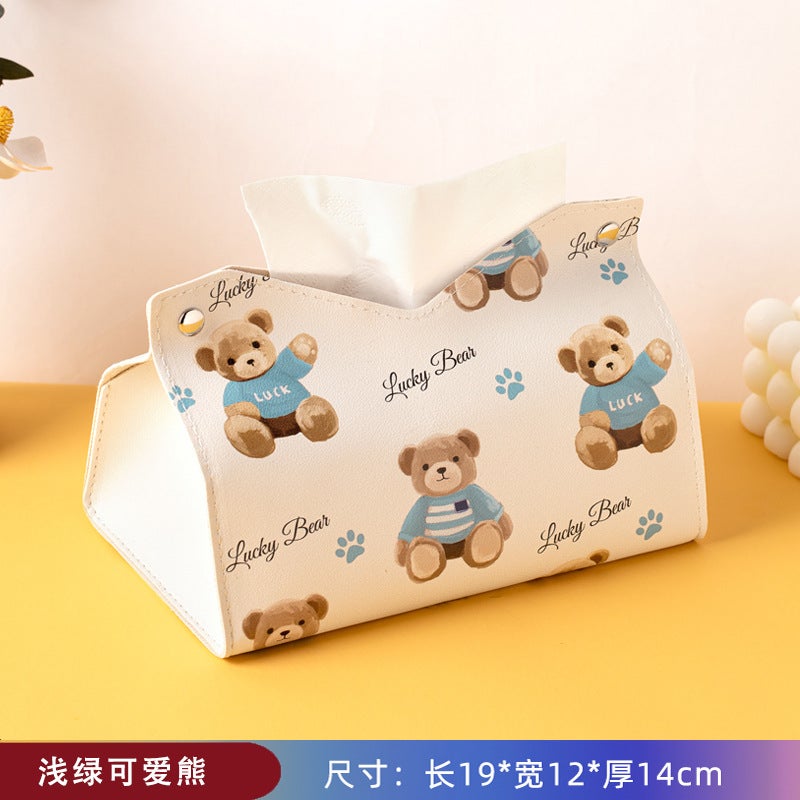 Generic Cute Bear Tissue Box Leather Living Room Tabletop Multi-Use Dispenser light green cute bear