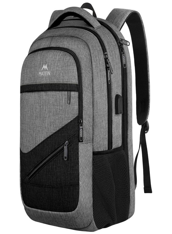 MATEIN 17 Inch Work Backpack for Men Women, Water Resistant Practical Travel Laptop Backpack with Trolley Sleeve, Casual College Daypack Laptop Compartment TSA Friendly, Grey Black - Image 1