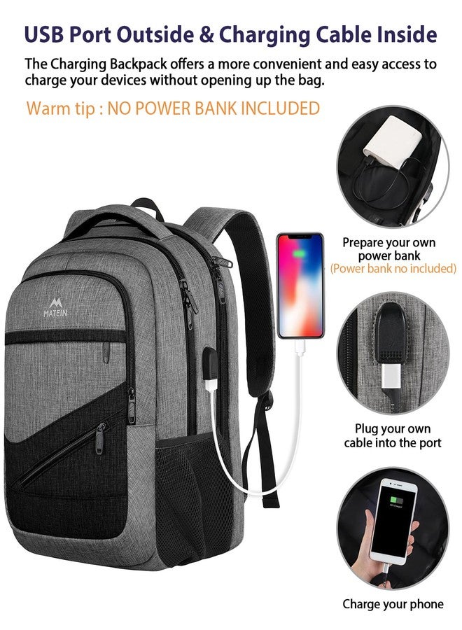 MATEIN 17 Inch Work Backpack for Men Women, Water Resistant Practical Travel Laptop Backpack with Trolley Sleeve, Casual College Daypack Laptop Compartment TSA Friendly, Grey Black - Image 4