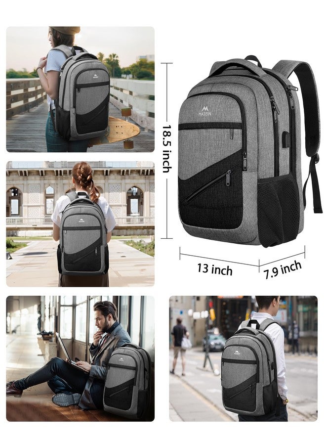 MATEIN 17 Inch Work Backpack for Men Women, Water Resistant Practical Travel Laptop Backpack with Trolley Sleeve, Casual College Daypack Laptop Compartment TSA Friendly, Grey Black - Image 5
