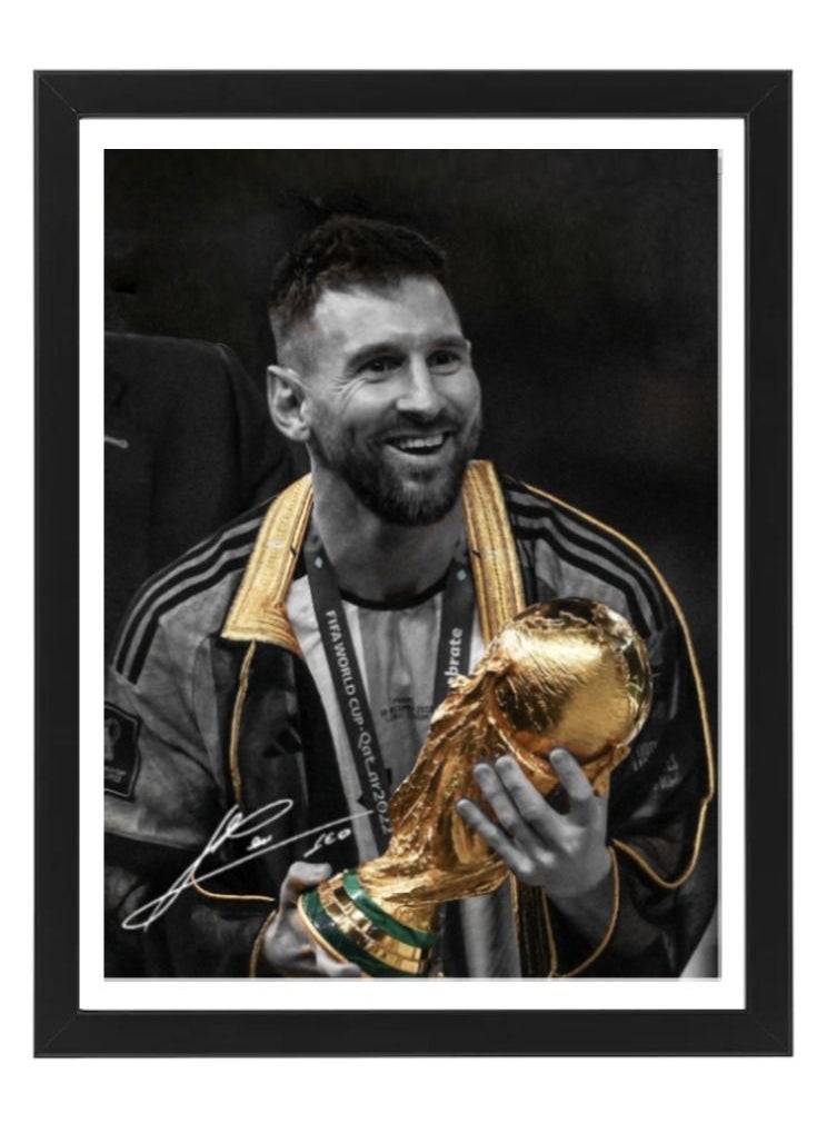 Boomah Accessories Lionel Messi Argentina Champion Arabic Bisht Autographed Poster with Frame 30x40cm 