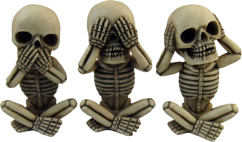 DWK Morbid Morals See Hear Speak No Evil Mini Skeleton Figurines  Macabre for Halloween Gothic Home Decor  Office Desk Decorations  Halloween Decorations  4 Set of 3