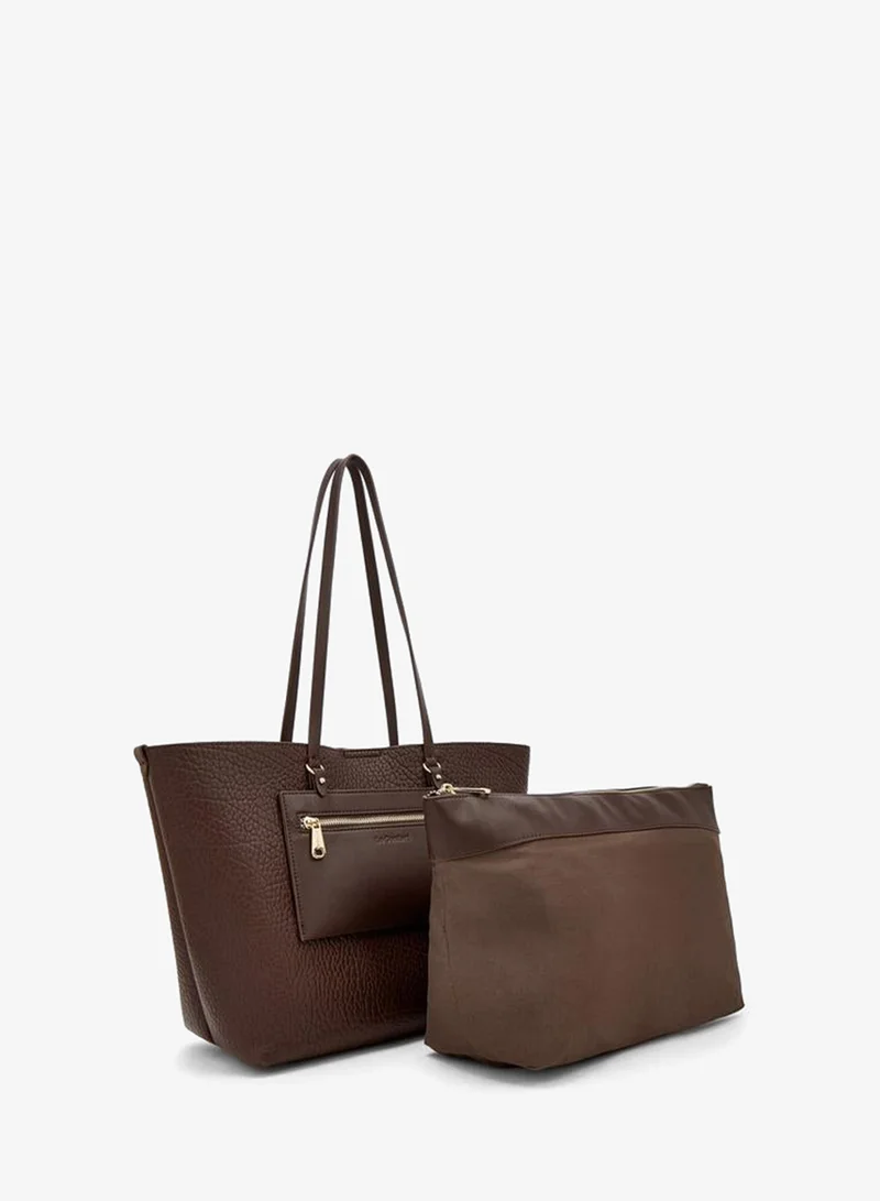 Le Confort BROWN Textured Tote Bag With Pouch for Women | Best Price UAE