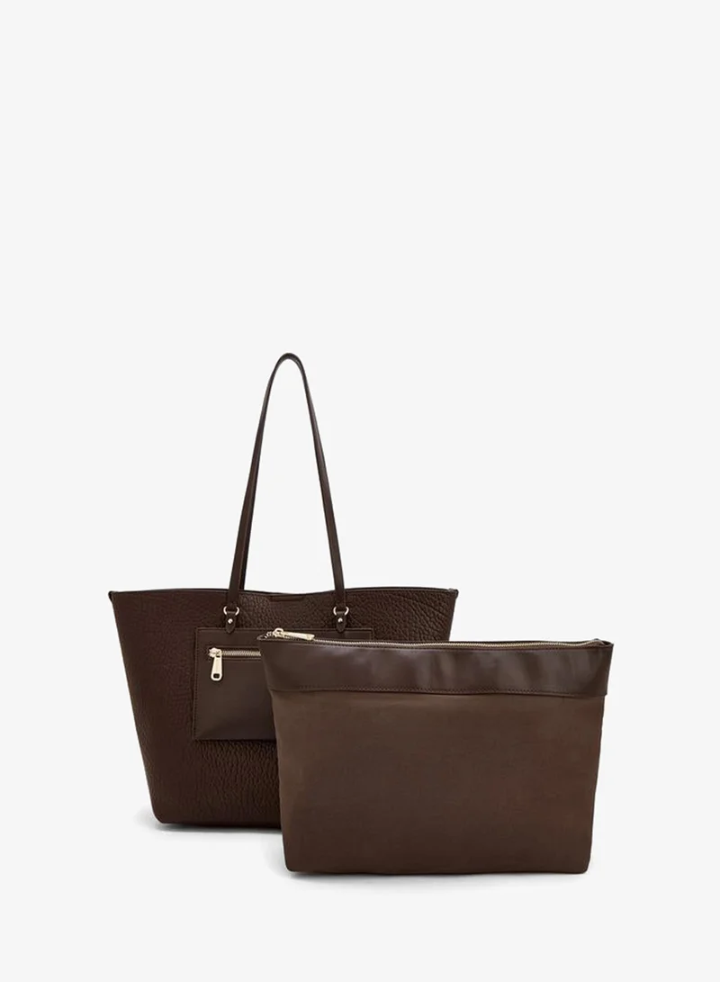 Le Confort BROWN Textured Tote Bag With Pouch for Women | Best Price UAE