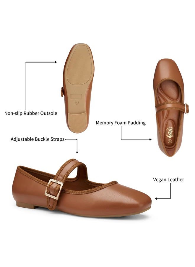 Trary Women's Ballet Flats,Square Toe Velvet Mary Jane Shoes Women,Comfortable Dress Shoes for Women Dressy, Pu Brown, 9 - Image 4