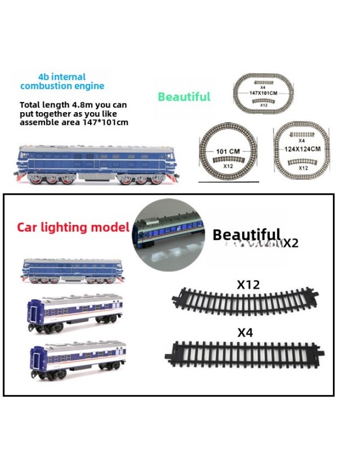 A18 Electric Green Leather Dongfeng 4B Internal Combustion Engine Train Track Luminous Carriage Toy High-speed Rail Train Suit Model-Color:Blue Cat Head + 4.8m Track + 2 Blue Bus Lighting Model-Scale:Rechargeable Aa Battery - Image 1