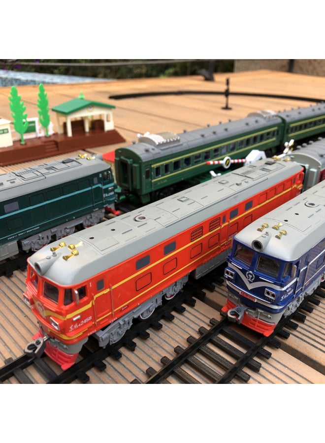 A18 Electric Green Leather Dongfeng 4B Internal Combustion Engine Train Track Luminous Carriage Toy High-speed Rail Train Suit Model-Color:Blue Cat Head + 4.8m Track + 2 Blue Bus Lighting Model-Scale:Rechargeable Aa Battery - Image 2